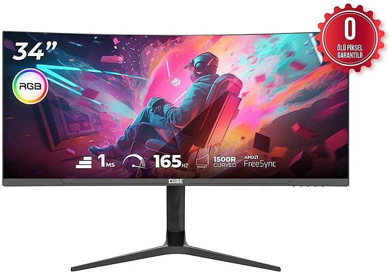CUBE 34" PA-34V165C 165HZ 1MS 2K+ 21:9 WQHD CURVED 1500R VA PANEL FREESYNC DP+HDMI+TYPE-C PIVOT GAMING MONİTÖR - 1