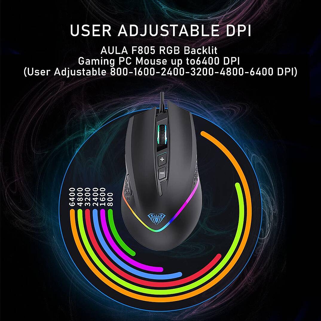 Aula F805 6400DPI RGB 7 Tuşlu Makro Optik Gaming Oyuncu Mouse - 3