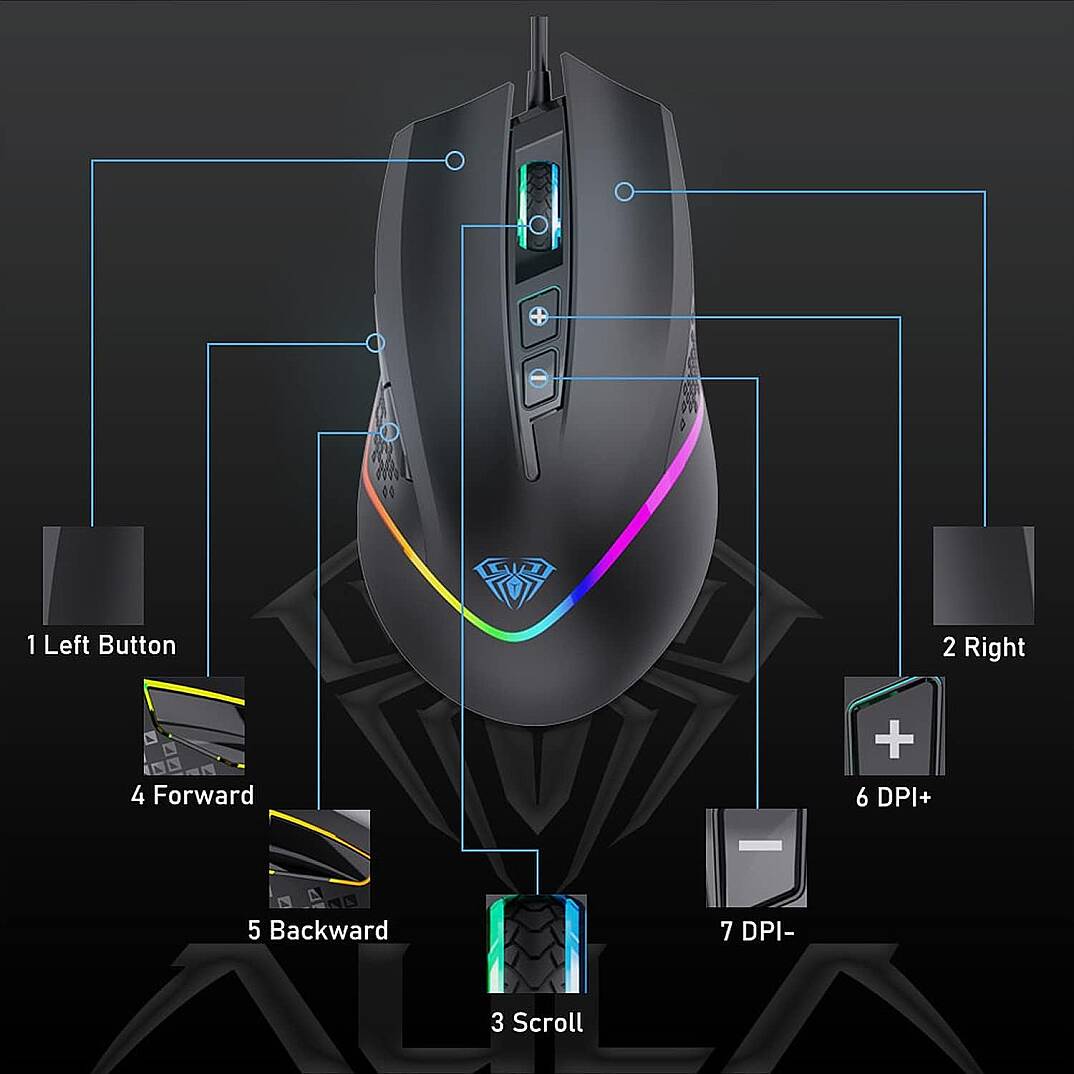 Aula F805 6400DPI RGB 7 Tuşlu Makro Optik Gaming Oyuncu Mouse - 2