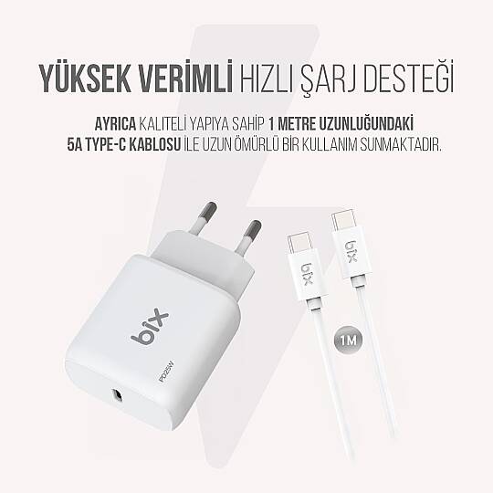 BİX BX- UC25TA 5A 25W PD HIZLI TYPE-C ŞARJ - 3