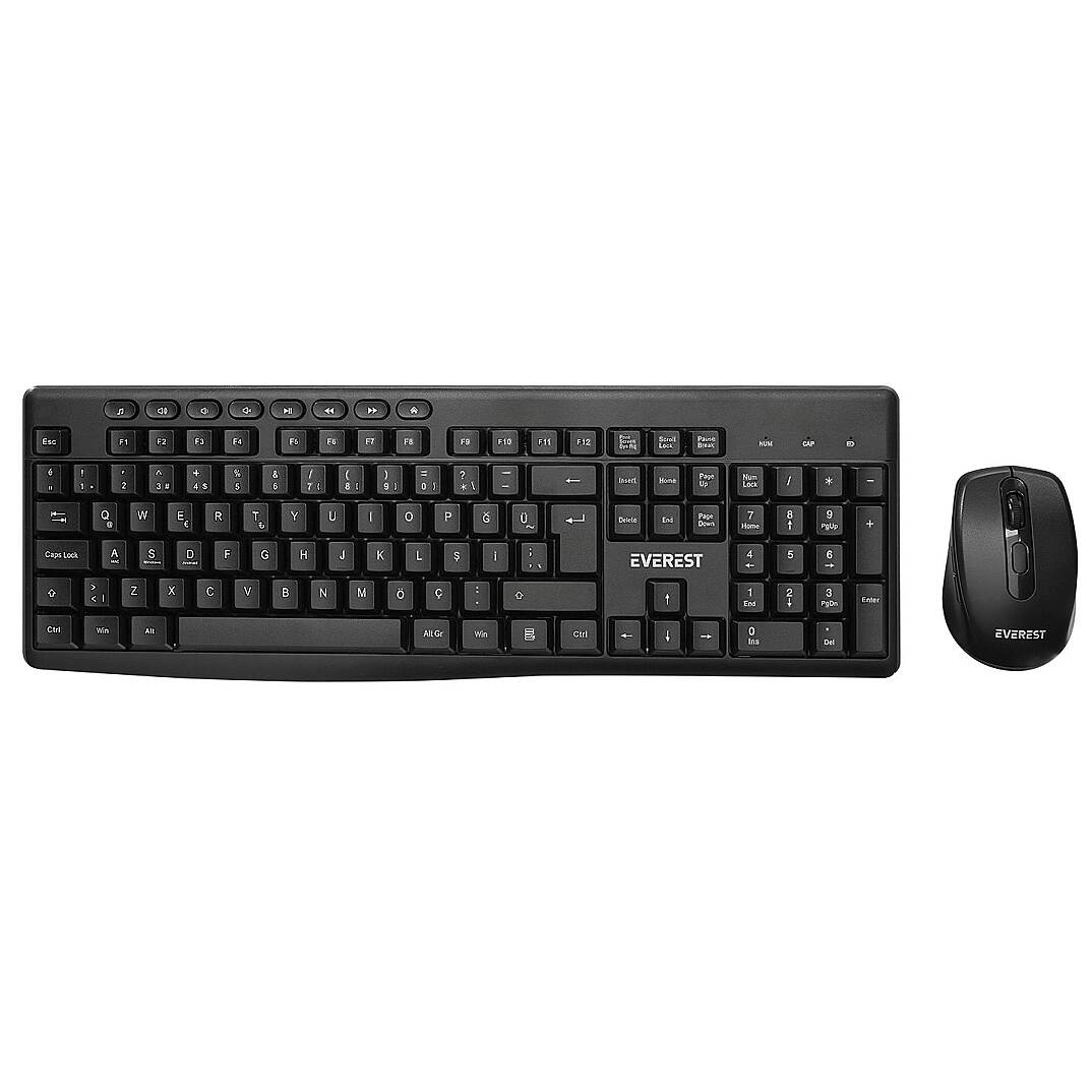 Everest KM-719 Siyah Ikisi bir arada 2 in 1 Kablosuz Q Multimedia Klavye + Mouse Set - 1