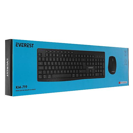 Everest KM-719 Siyah Ikisi bir arada 2 in 1 Kablosuz Q Multimedia Klavye + Mouse Set - 2