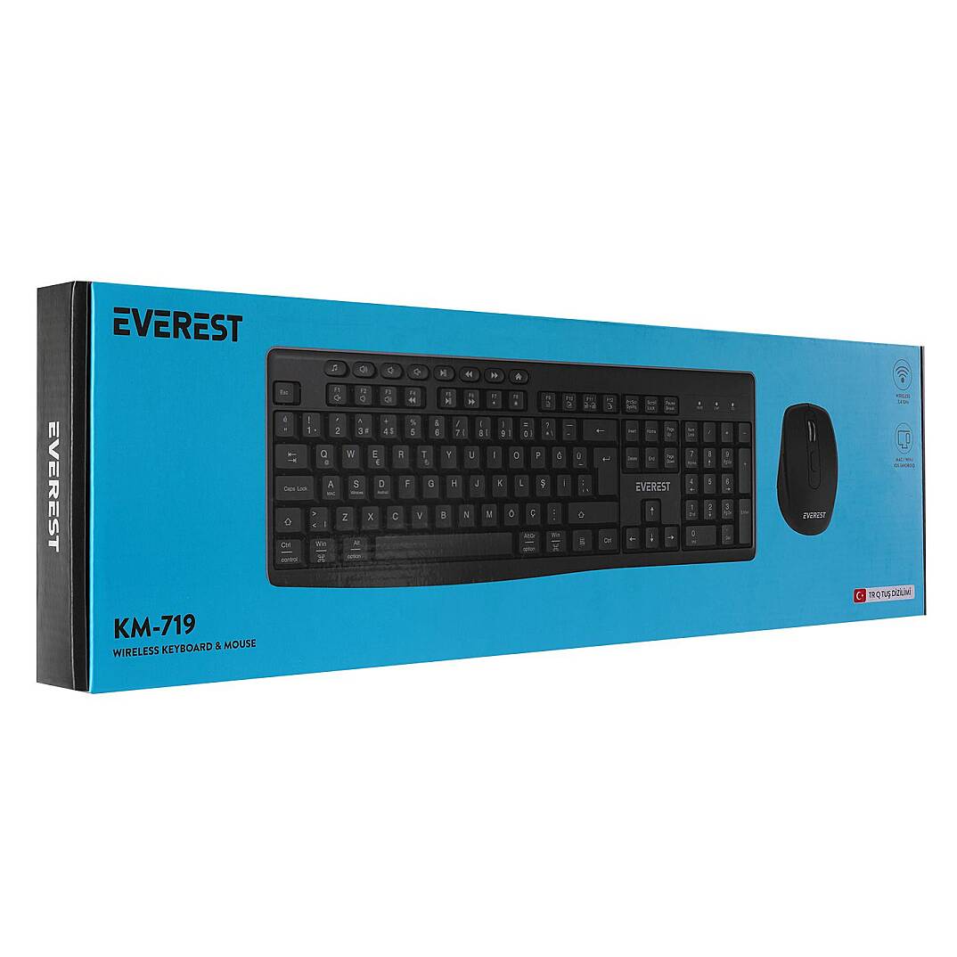 Everest KM-719 Siyah Ikisi bir arada 2 in 1 Kablosuz Q Multimedia Klavye + Mouse Set - 2