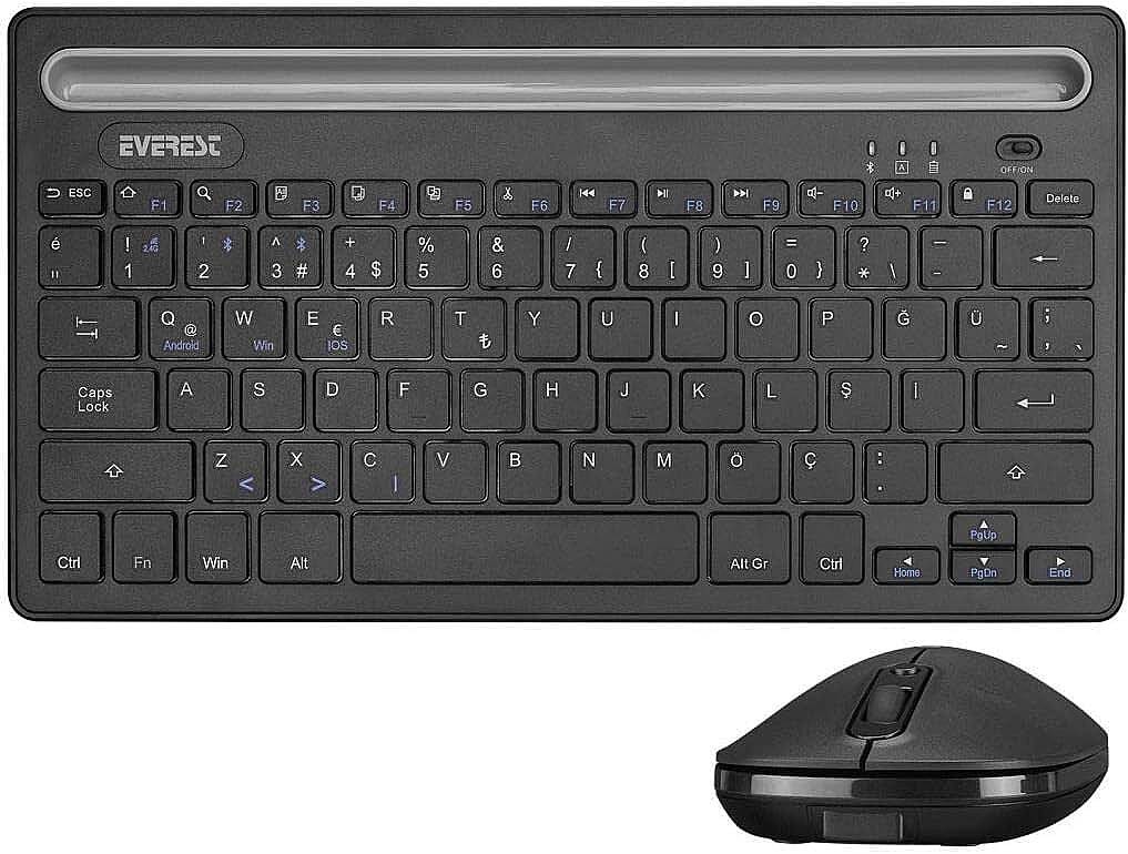 Everest KM-BT803 Siyah 3 in 1 BT 5.0+3.0+2.4Ghz 1600dpi Q Multimedia Kablosuz Klavye + Mouse Set - 1