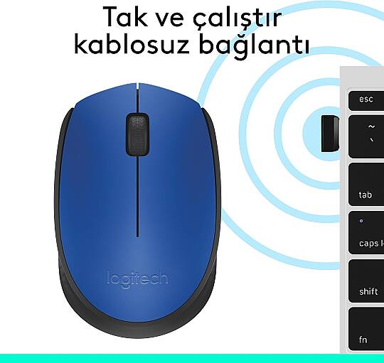 Logitech M171 USB Alıcılı Kablosuz Kompakt Mouse - Mavi - 3