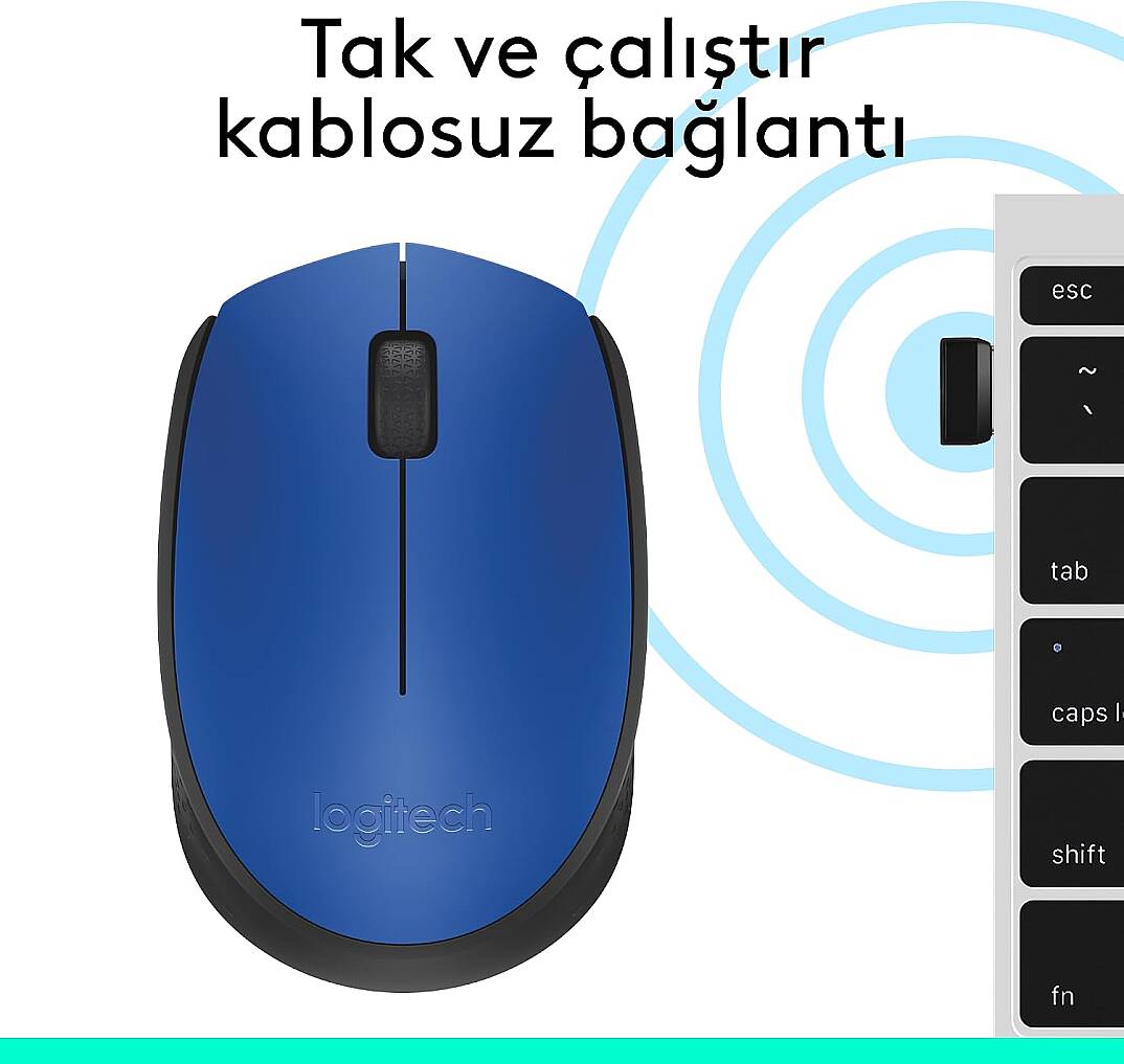 Logitech M171 USB Alıcılı Kablosuz Kompakt Mouse - Mavi - 3