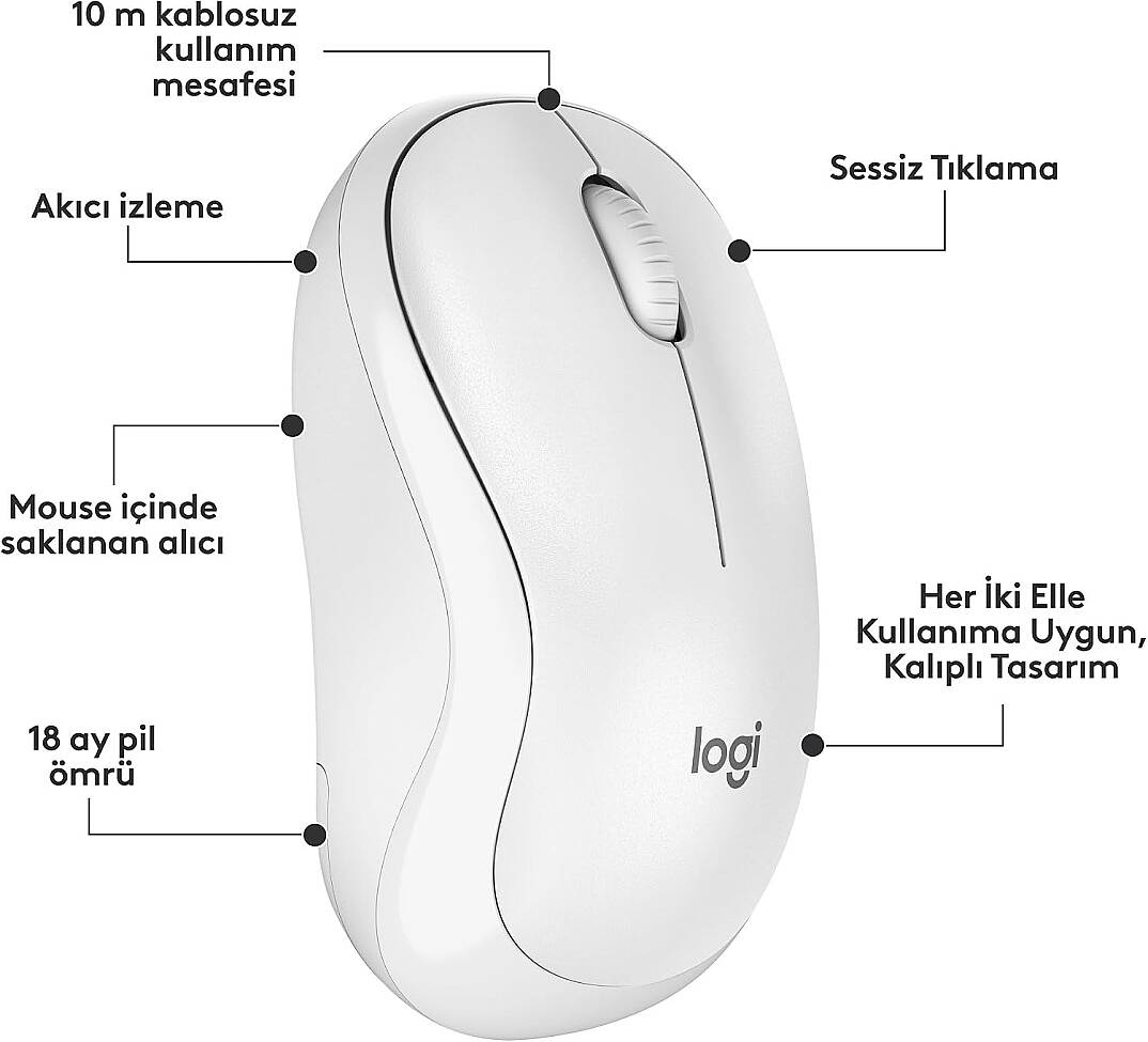Logitech MK295 Sessiz Kablosuz Türkçe Klavye Mouse Seti - Beyaz - 2
