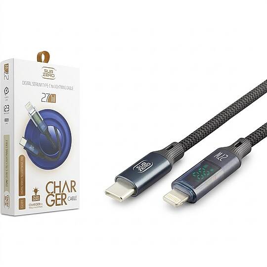 Subzero CL151 27W PD Type-C Lightning Led Göstergeli Hasır Hızlı Şarj Data Kablosu