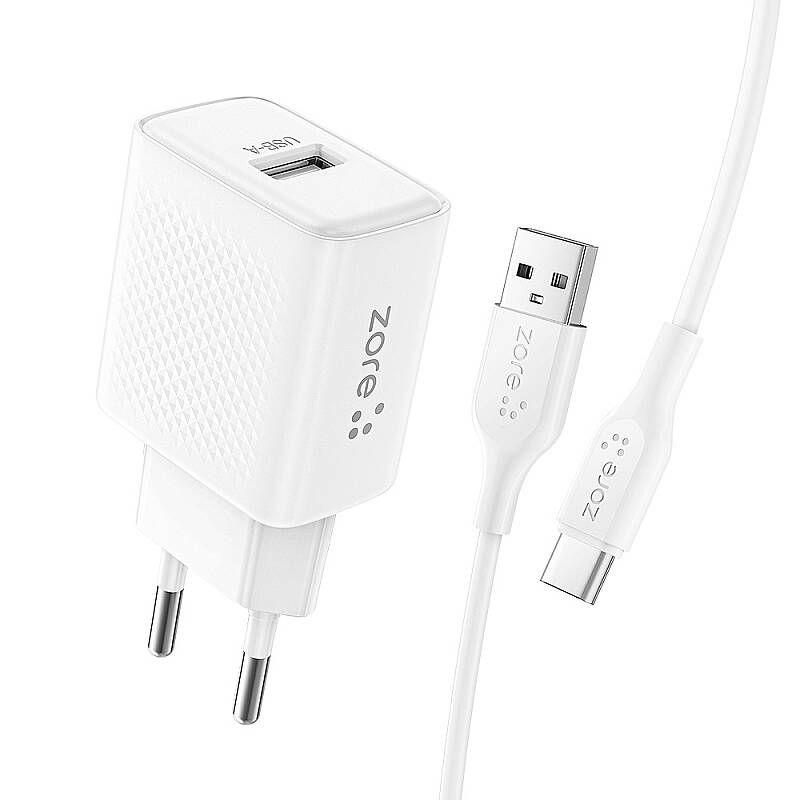ZORE TİTAN SERİSİ ZT03 BEYAZ 2.1A TYPE-C TO USB-A SEYEHAT ŞARJ SETİ - 1
