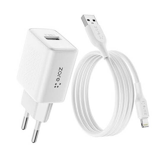 ZORE TİTAN SERİSİ ZT04 BEYAZ 2.1A LİGHTNİNG TO USB-A SEYEHAT ŞARJ SET