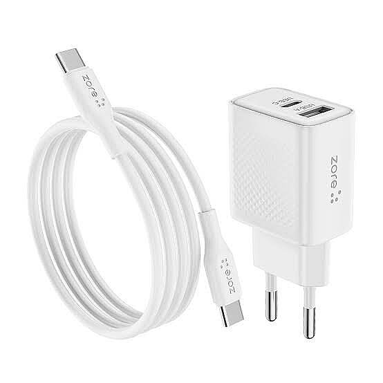 ZORE TİTAN SERİSİ ZT05 BEYAZ 20W TYPE-C TO TYPE-C SEYEHAT ŞARJ SETİ - 1